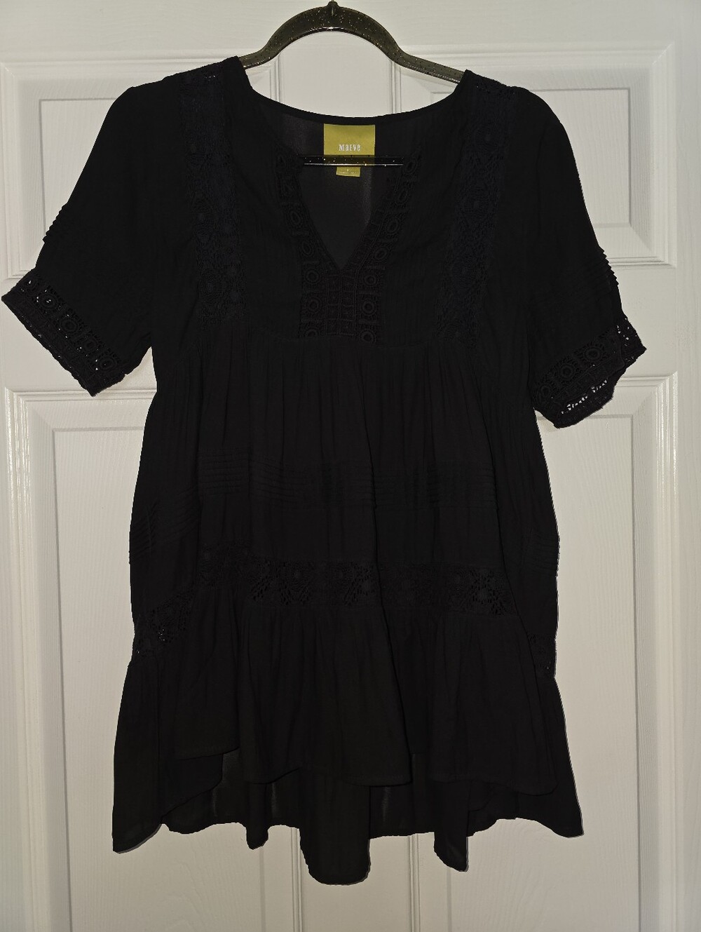 Maeve By Anthropologie Black Lace Cutout Tunic Peasant Top Size S